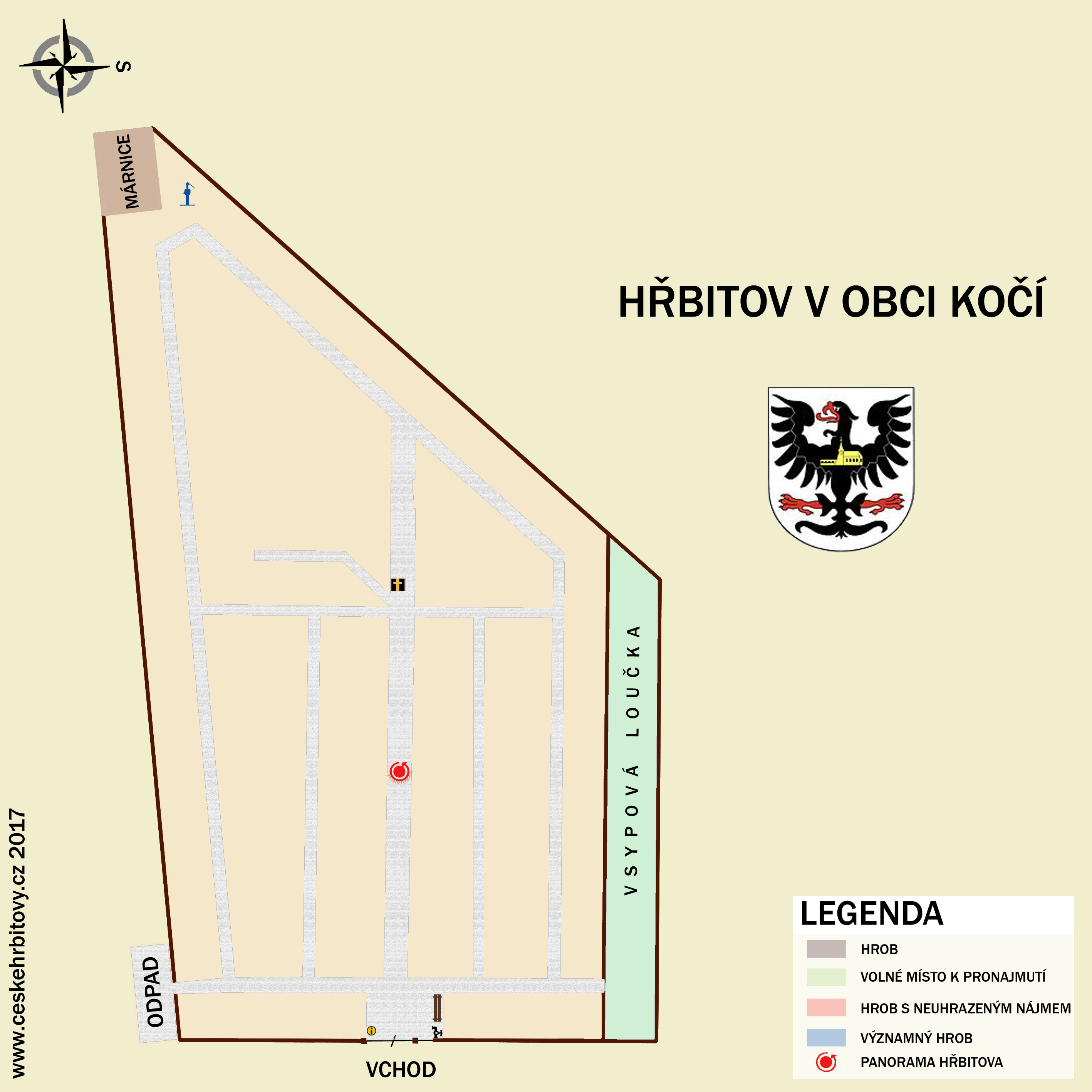 Mapa hĹ™bitova Hřbitov obce Kočí